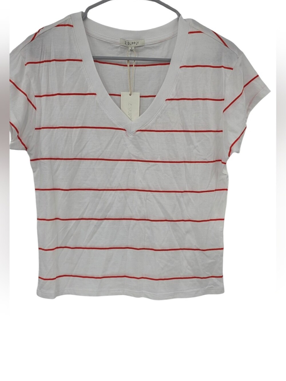 New Z Supply RED STRIPED COTTON MODERN V-NECK TEE Small - Picture 2 of 7